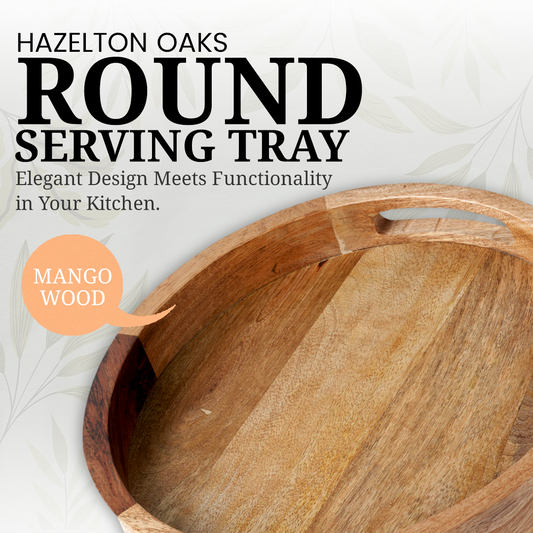 Hazelton Oaks Round wooden serving tray with handles