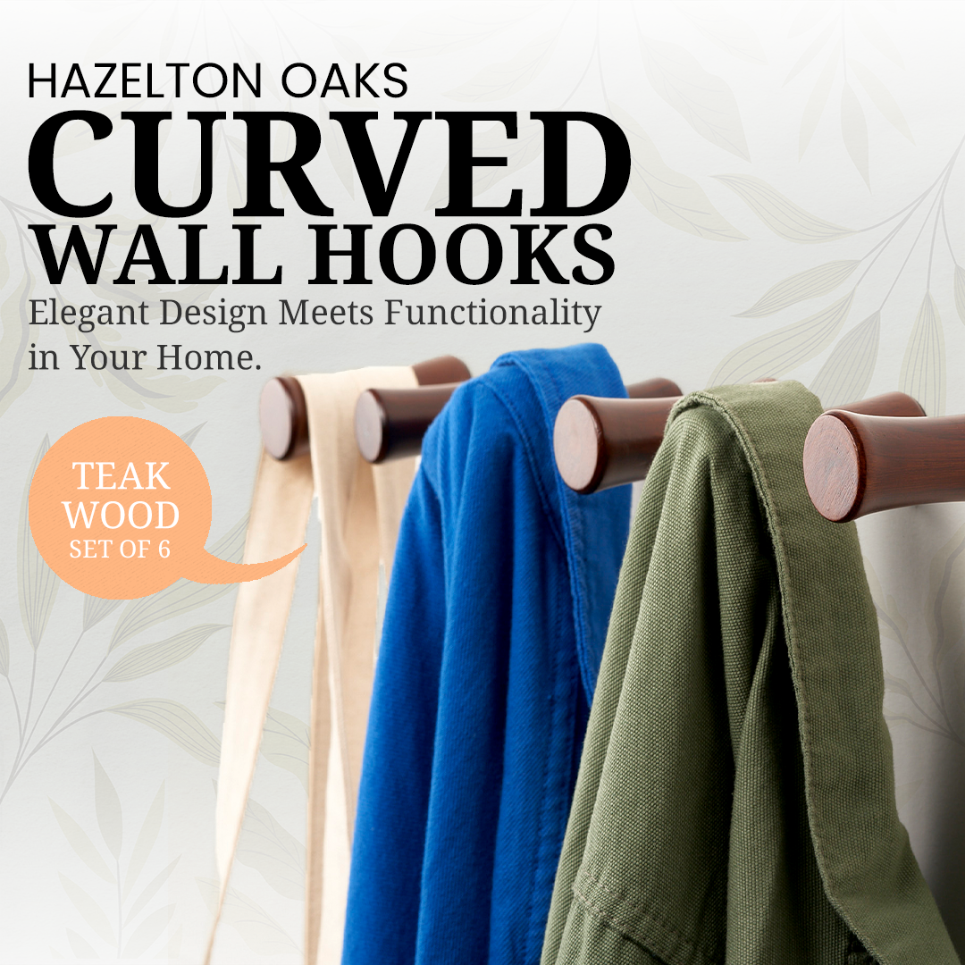 Hazelton Oaks Teak Wood Wall Hooks - Pack of 6