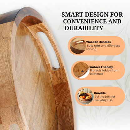 Hazelton Oaks Round wooden serving tray with handles