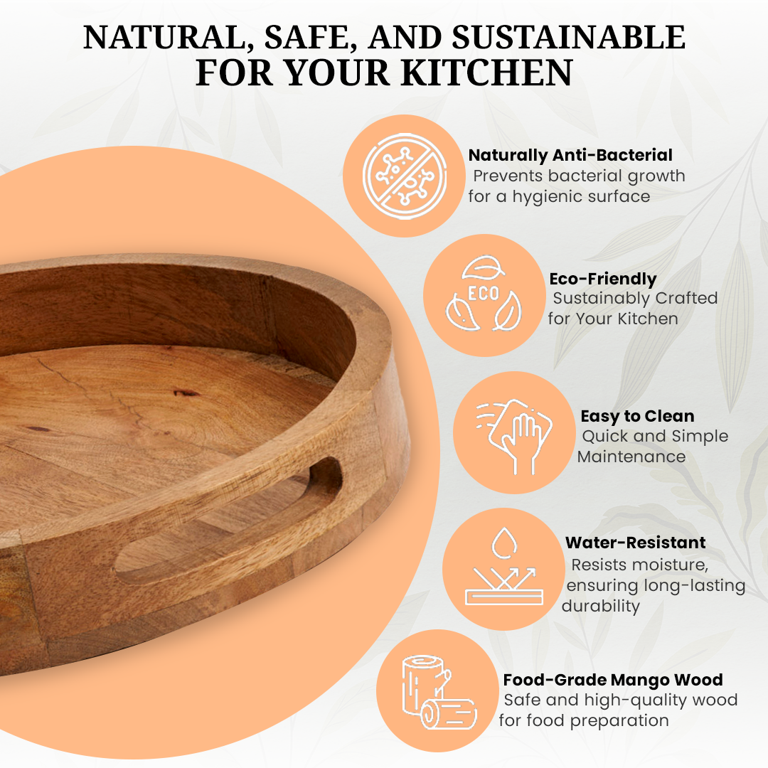 Hazelton Oaks Round wooden serving tray with handles