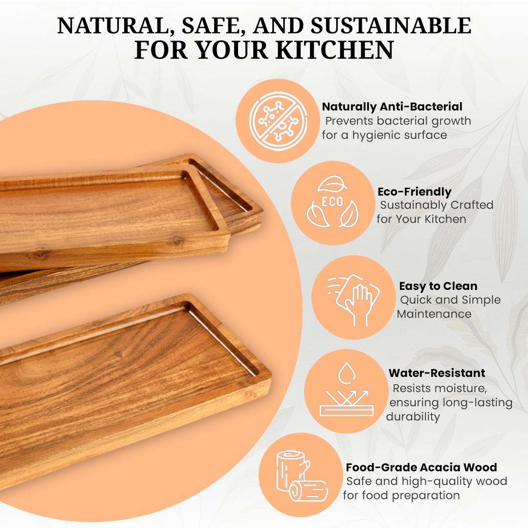Hazelton Oaks Acacia Rectangle Serving Trays - Set of 3