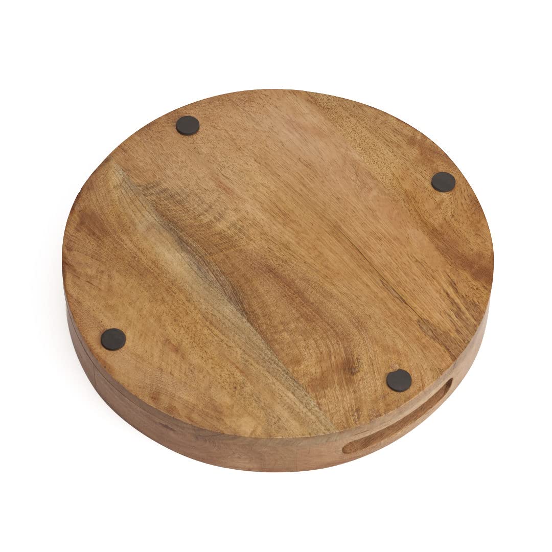 Hazelton Oaks Round wooden serving tray with handles