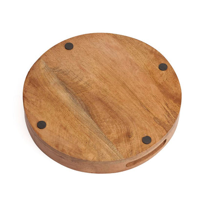 Hazelton Oaks Round wooden serving tray with handles