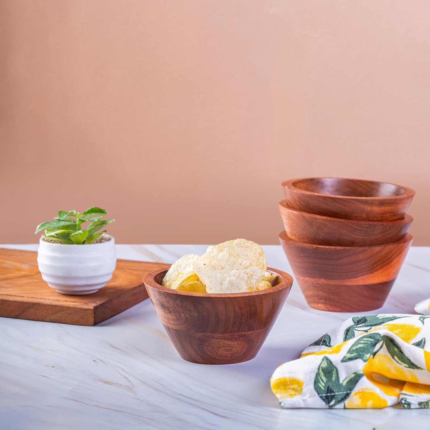 Hazelton Oaks Acacia Round Wooden Bowls Set of 4