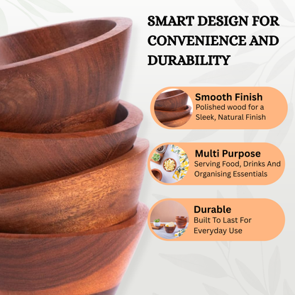 Hazelton Oaks Acacia Round Wooden Bowls Set of 4