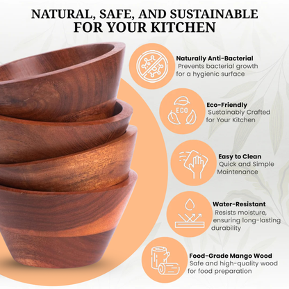 Hazelton Oaks Acacia Round Wooden Bowls Set of 4