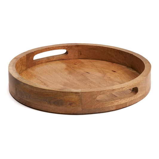 Hazelton Oaks Round wooden serving tray with handles, medium size food presentation board, Mango wood platter, food grade round tray, snack board ideal for fruits, snacks and charcuterie