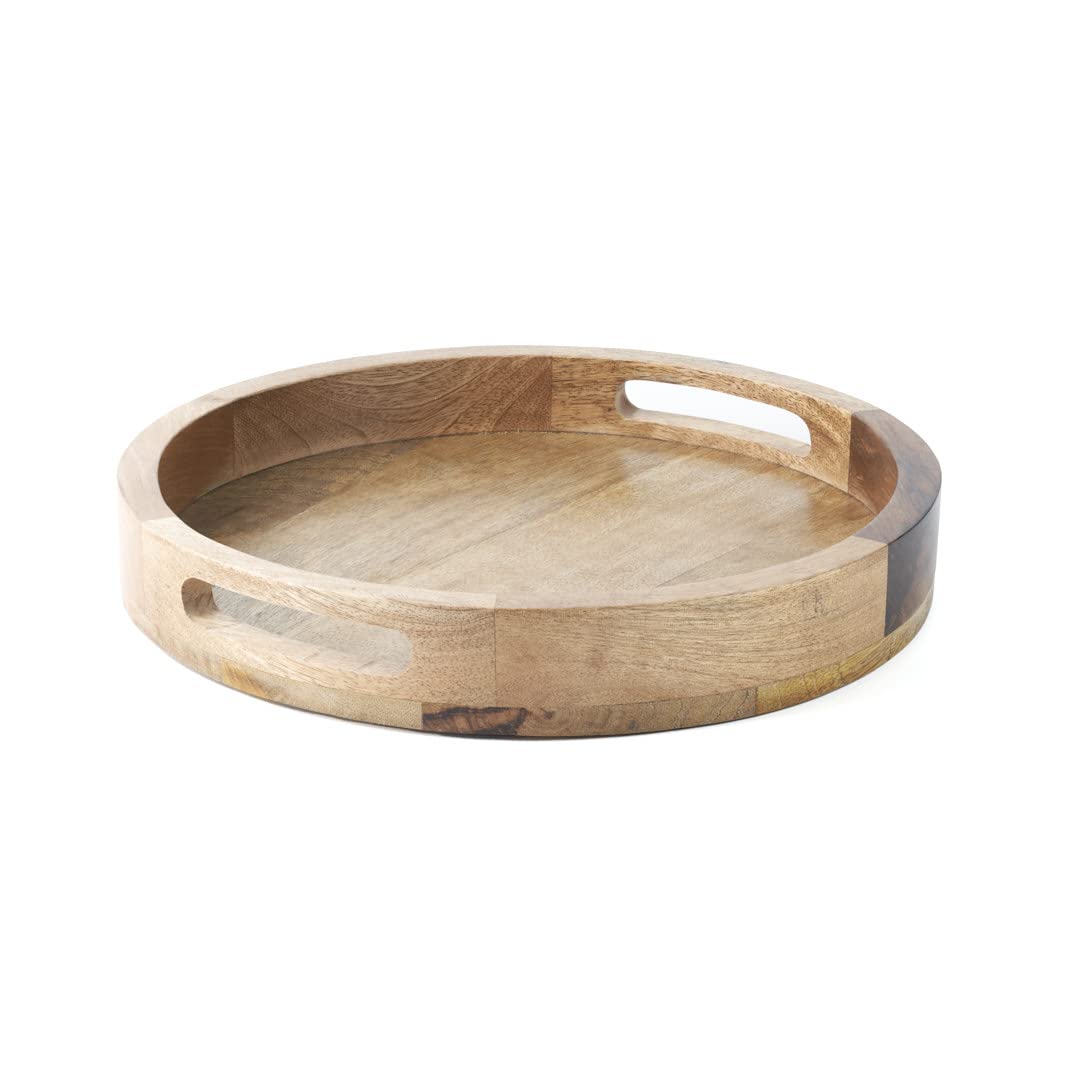 Hazelton Oaks Round wooden serving tray with handles