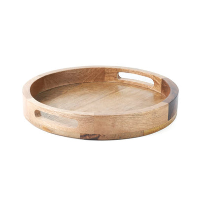 Hazelton Oaks Round wooden serving tray with handles