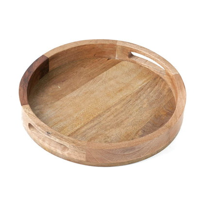 Hazelton Oaks Round wooden serving tray with handles
