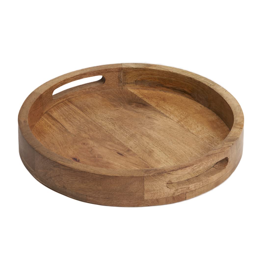 Hazelton Oaks Round wooden serving tray with handles
